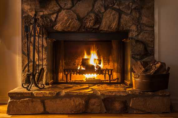 Cozy fireplace in home den