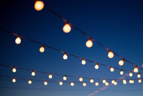 String lights against the night sky