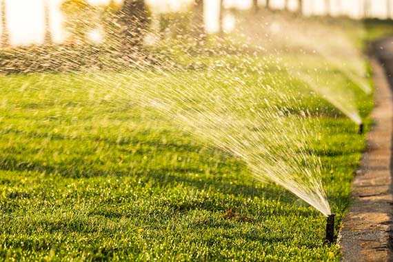 automated sprinkler system watering lawn
