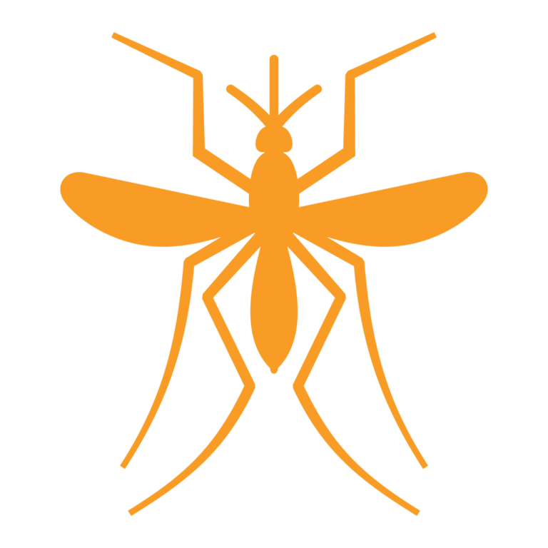 Orange icon of a mosquito representing Ned’s Pest Control mosquito and tick control services in New Jersey