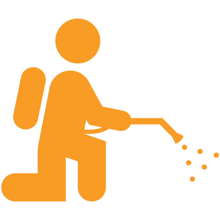 Orange icon of a person with sprayer representing New Jersey pest control services