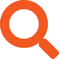 Solid orange magnifying glass icon.