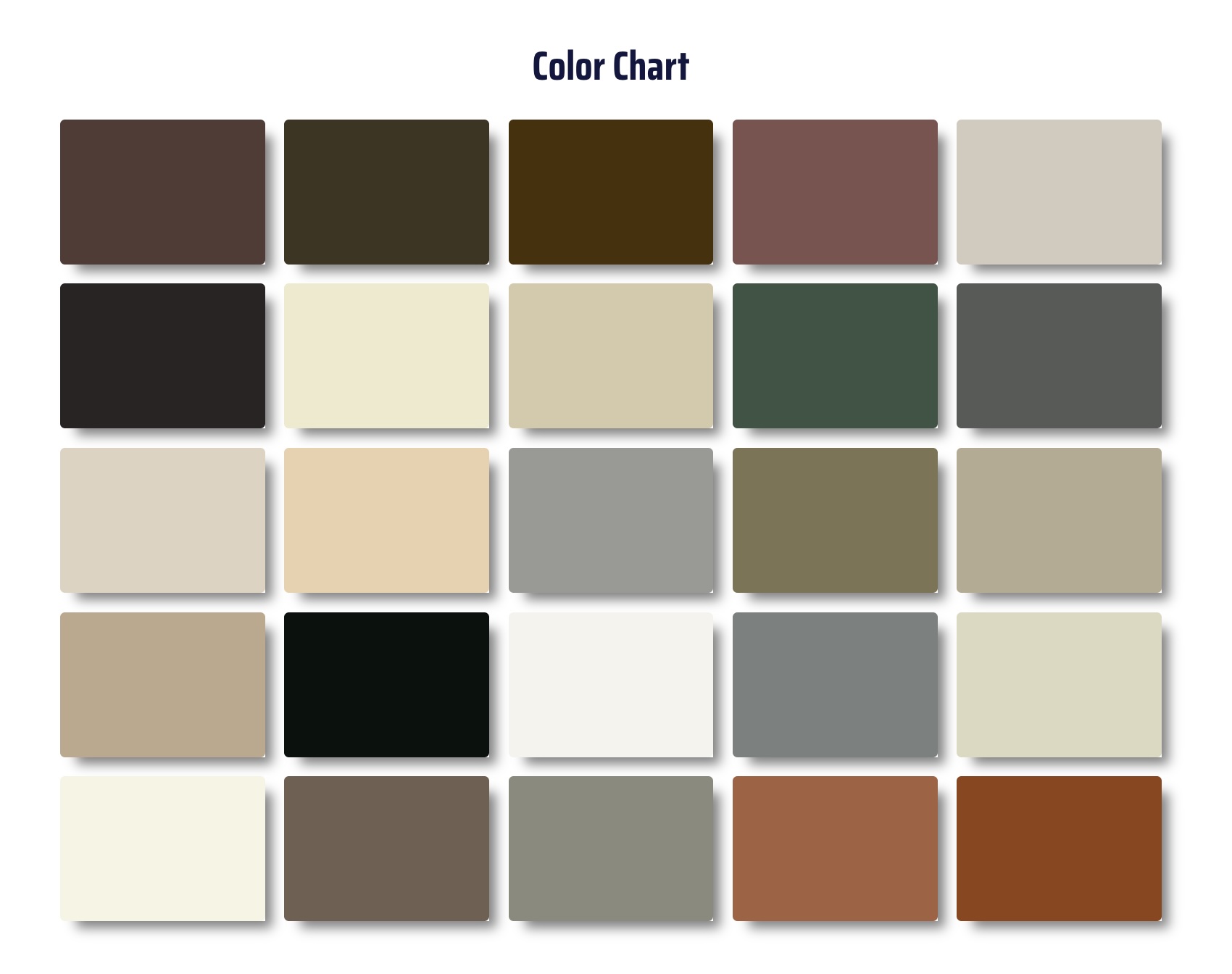 Ned Stevens Gutter Installation gutter color chart showing available colors for seamless gutter installation